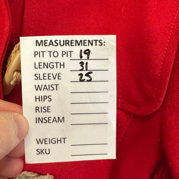 American Eagle Wool Blend Red Fur Hood Toggle Button Pea Coat Womens Large - Picture 16 of 16